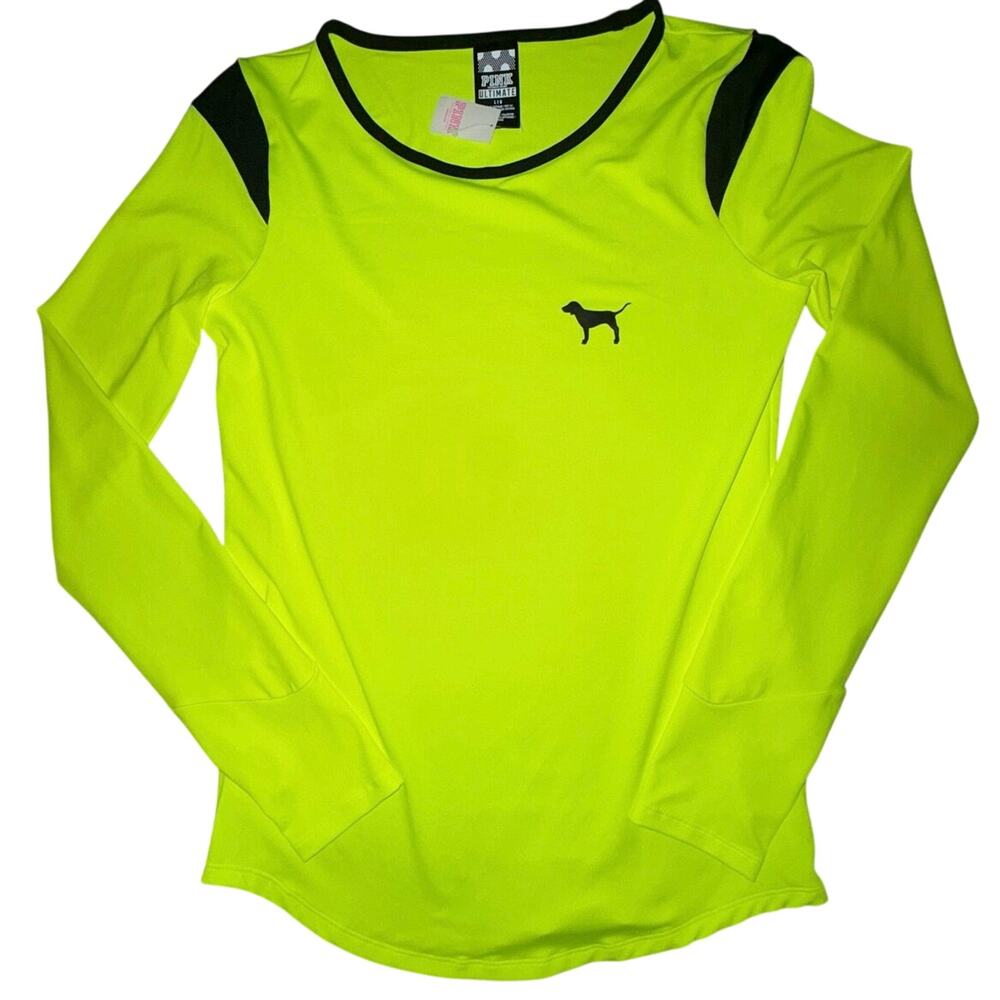 PINK Victoria’s Secret Ultimate Neon Yellow Long Sleeve Shirt Large new with tag